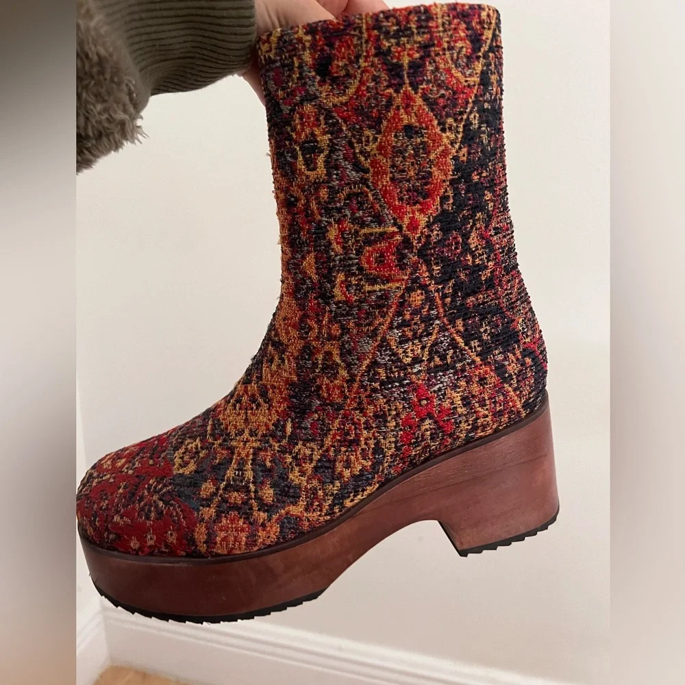 Woven Pattern Platform Ankle Boots - Multi - Picture 6 of 9